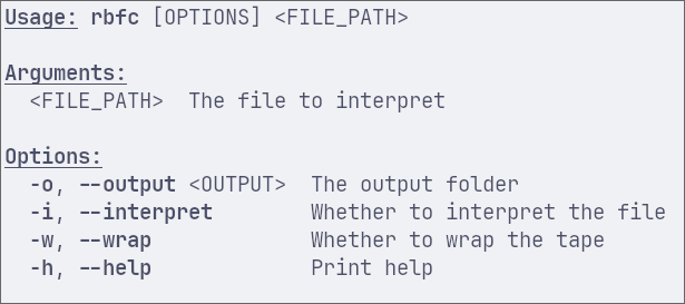 Screenshot of rbfc usage